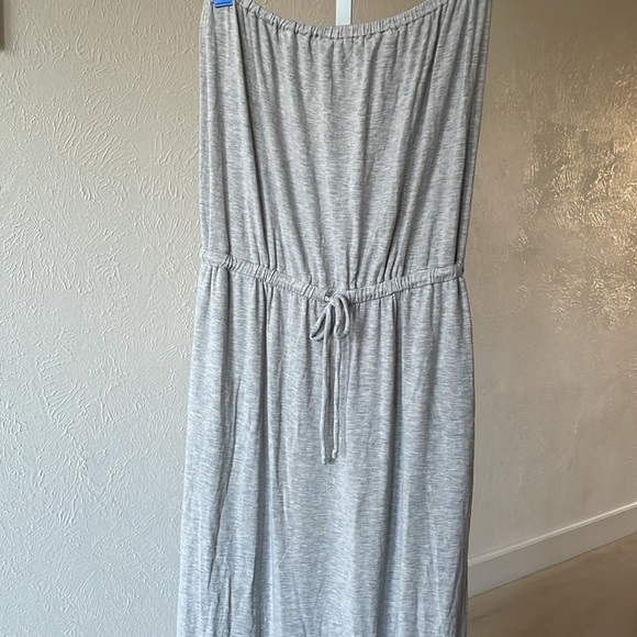 J.Crew strapless grey super comfy jersey drawstring maxi dress - Picture 2 of 9